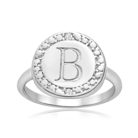 Silver Monogram Ring - B - 925 Sterling SILVER - Picture 1 of 4